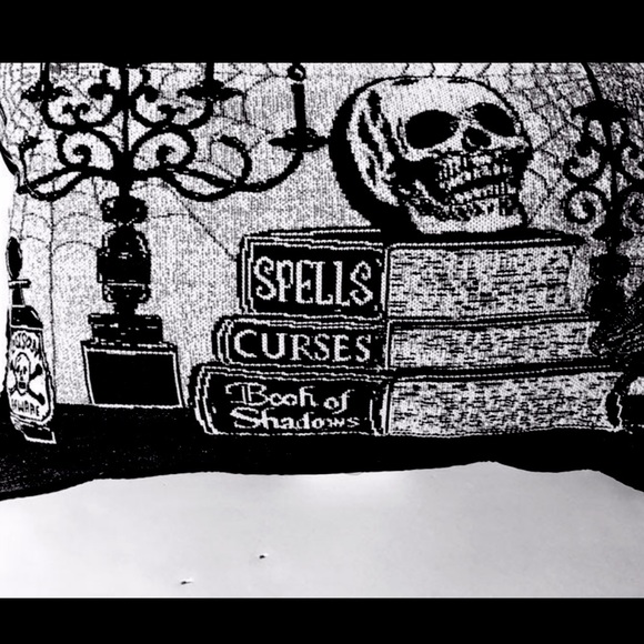 Halloween Skull Pillow Candlelabra Poison Spell Books Black - Picture 1 of 12